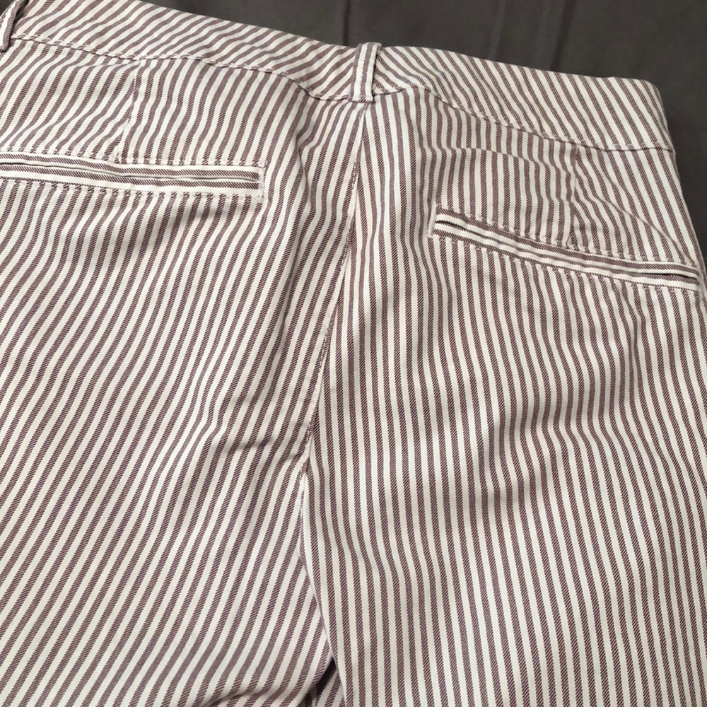 White and maroon striped pants